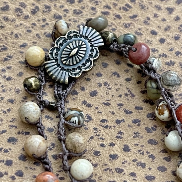 ARTISAN Necklace Jasper Mix on Chocolate Long Crocheted Wrap and Earrings Set - Picture 7 of 15